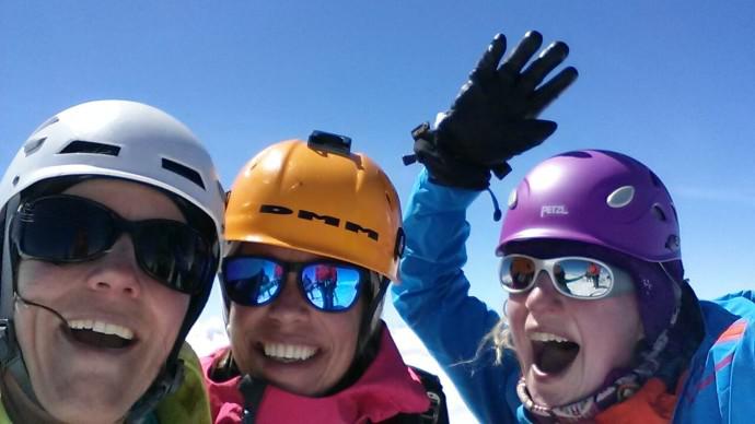 Overjoyed: Petra (right) with two other participants on the summit